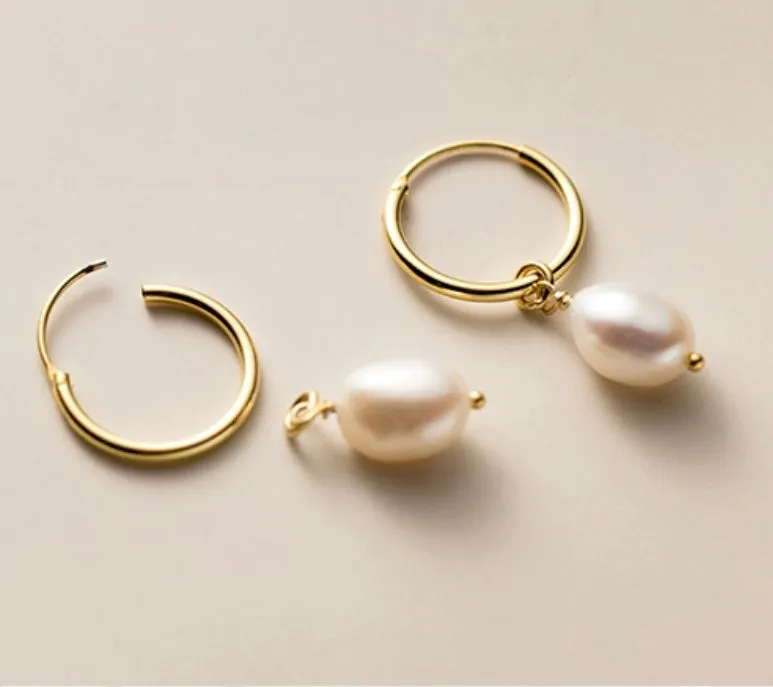 Pearl Drop Hoop Earrings-SH063