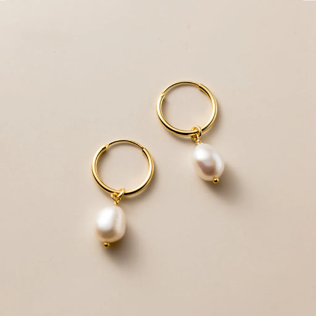 Pearl Drop Hoop Earrings-SH063