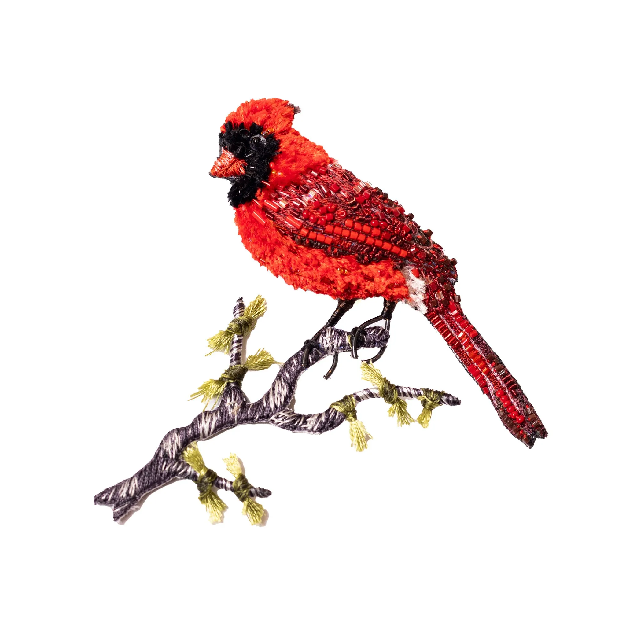 perched cardinal brooch