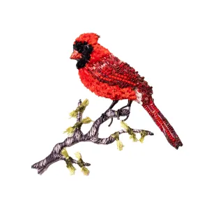 perched cardinal brooch