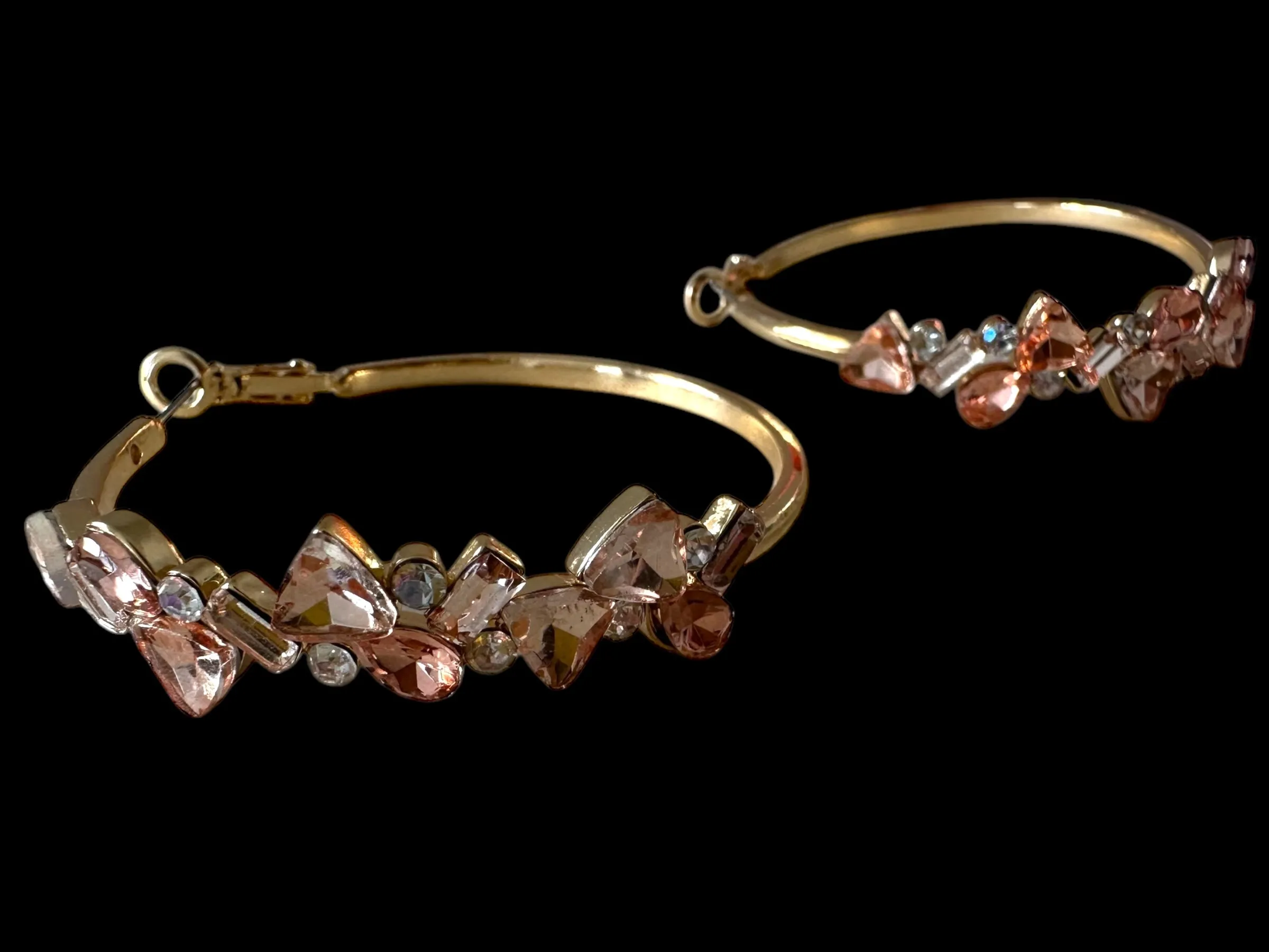 Pink and White Rhinestone Hoop Earrings
