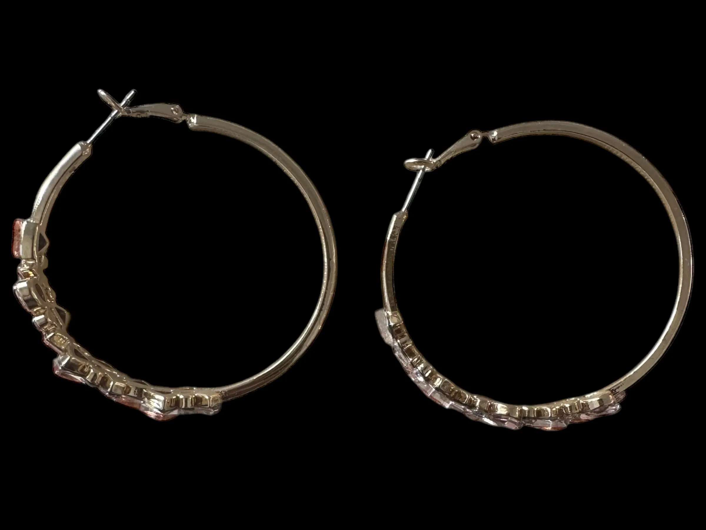 Pink and White Rhinestone Hoop Earrings