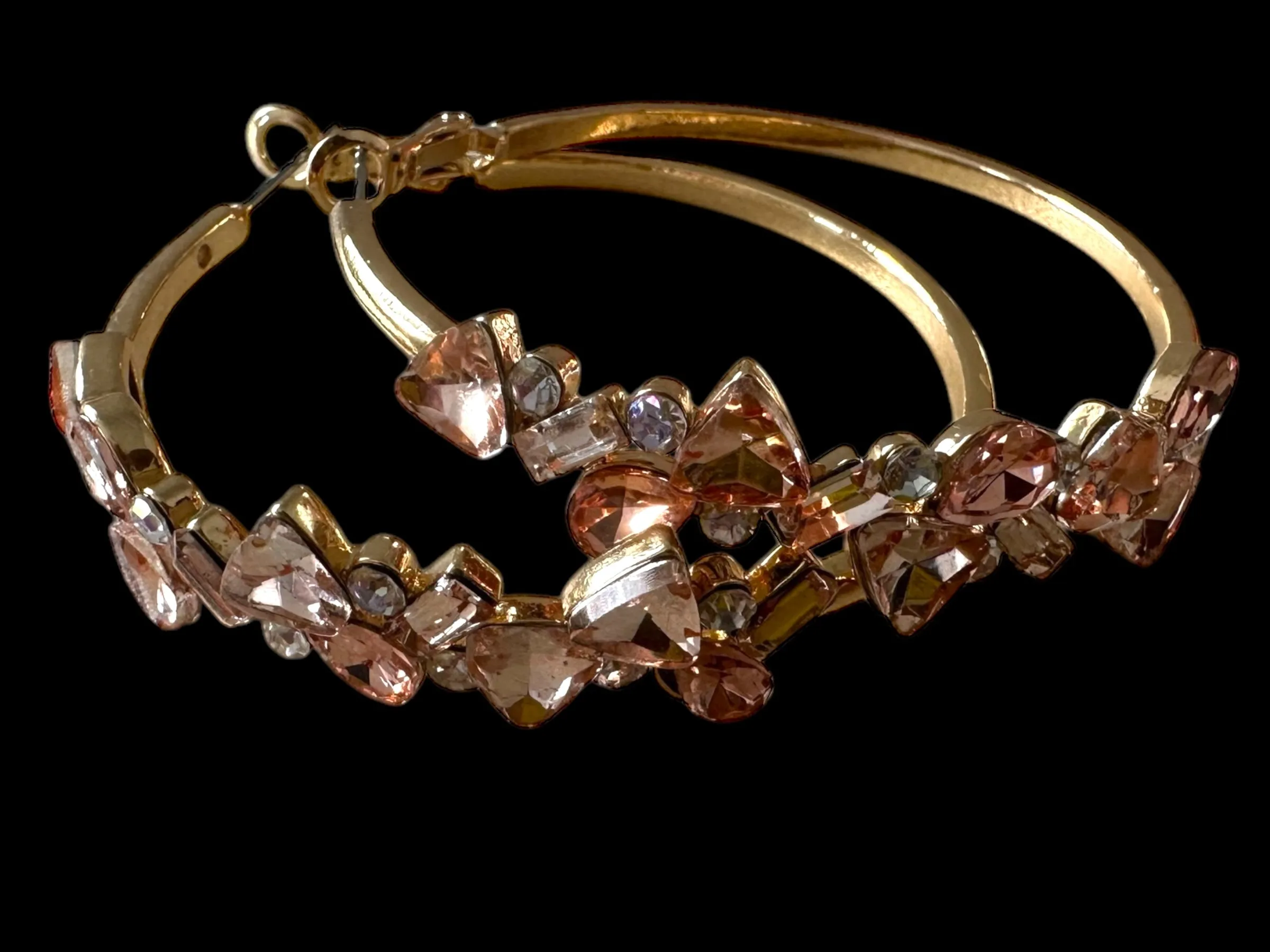 Pink and White Rhinestone Hoop Earrings