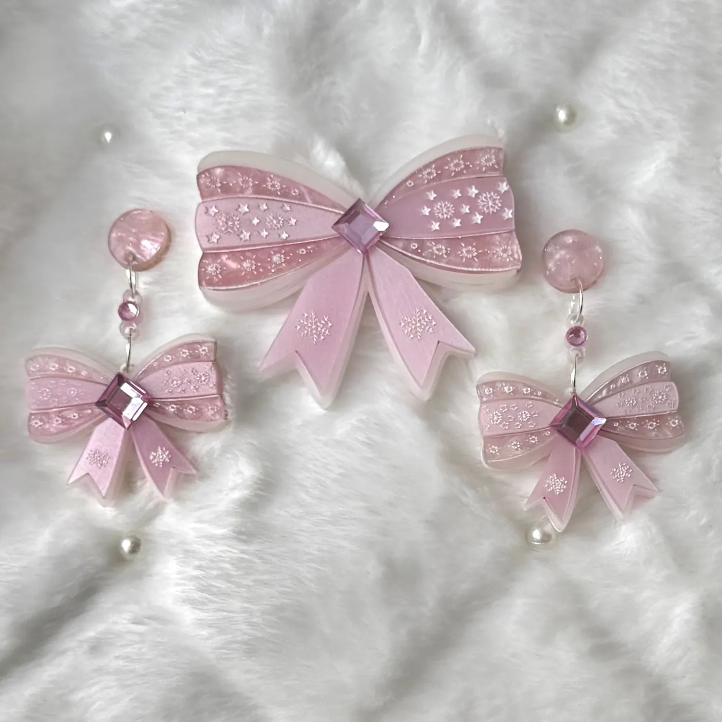Pink bow - Brooch - Set of 2