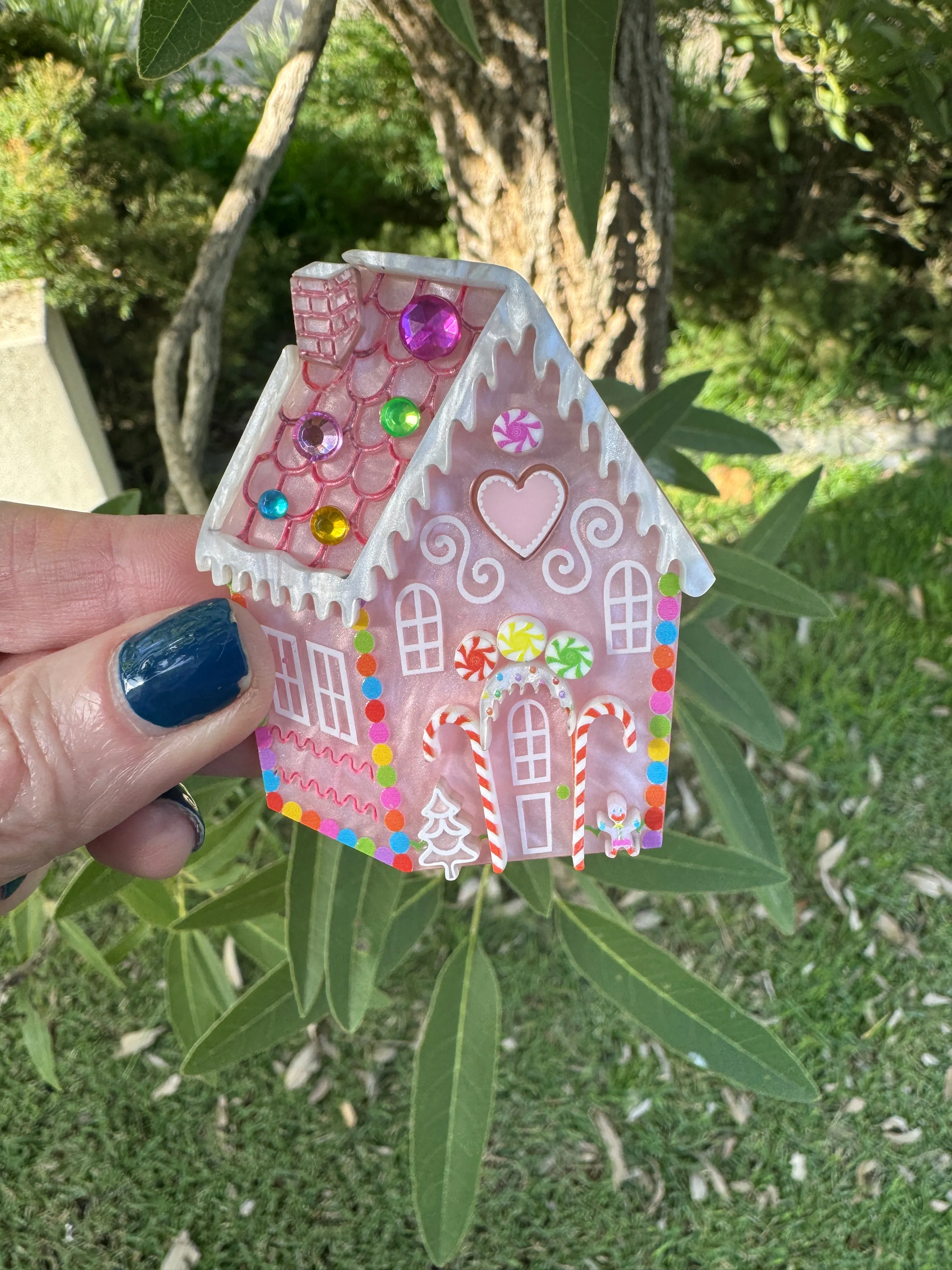 Pink Gingerbread house - Brooch - Set of 2