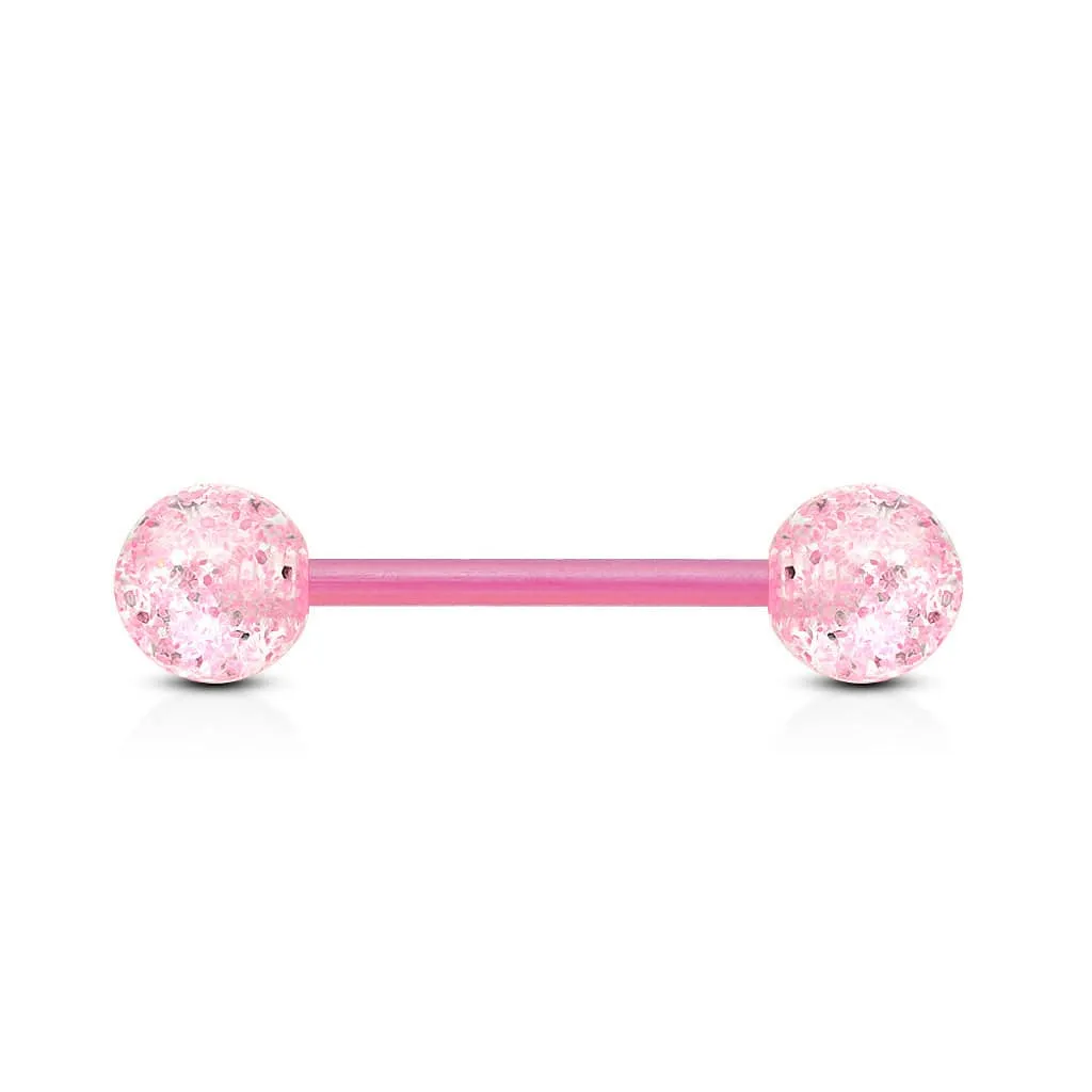 Pink Glitter Acrylic Straight Barbell