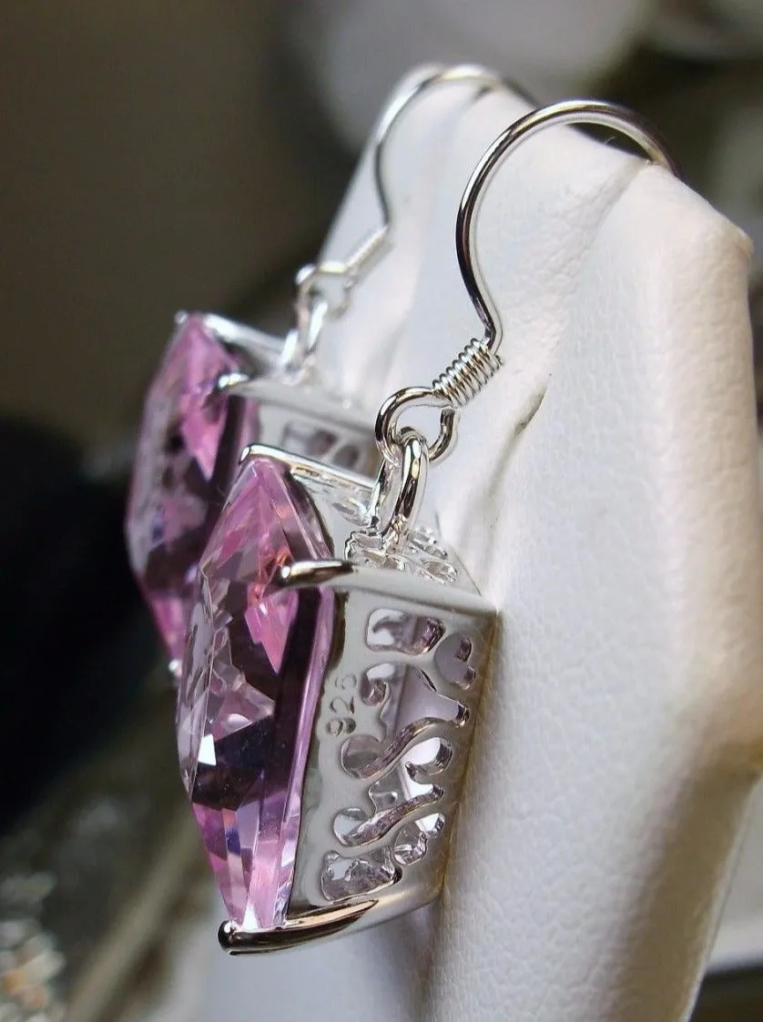 Pink Topaz Earrings, Silver Art Nouveau Filigree, Vintage Style Jewelry #E45