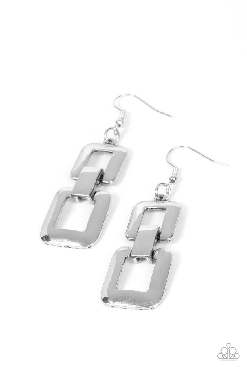 Public Square - Silver - High Sheen Metal Buckle Paparazzi Fishhook Earrings