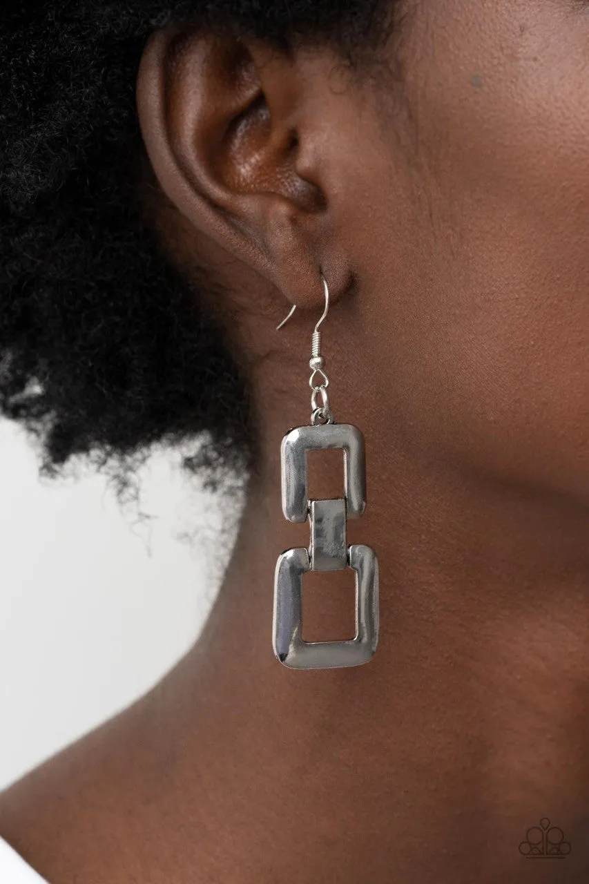 Public Square - Silver - High Sheen Metal Buckle Paparazzi Fishhook Earrings