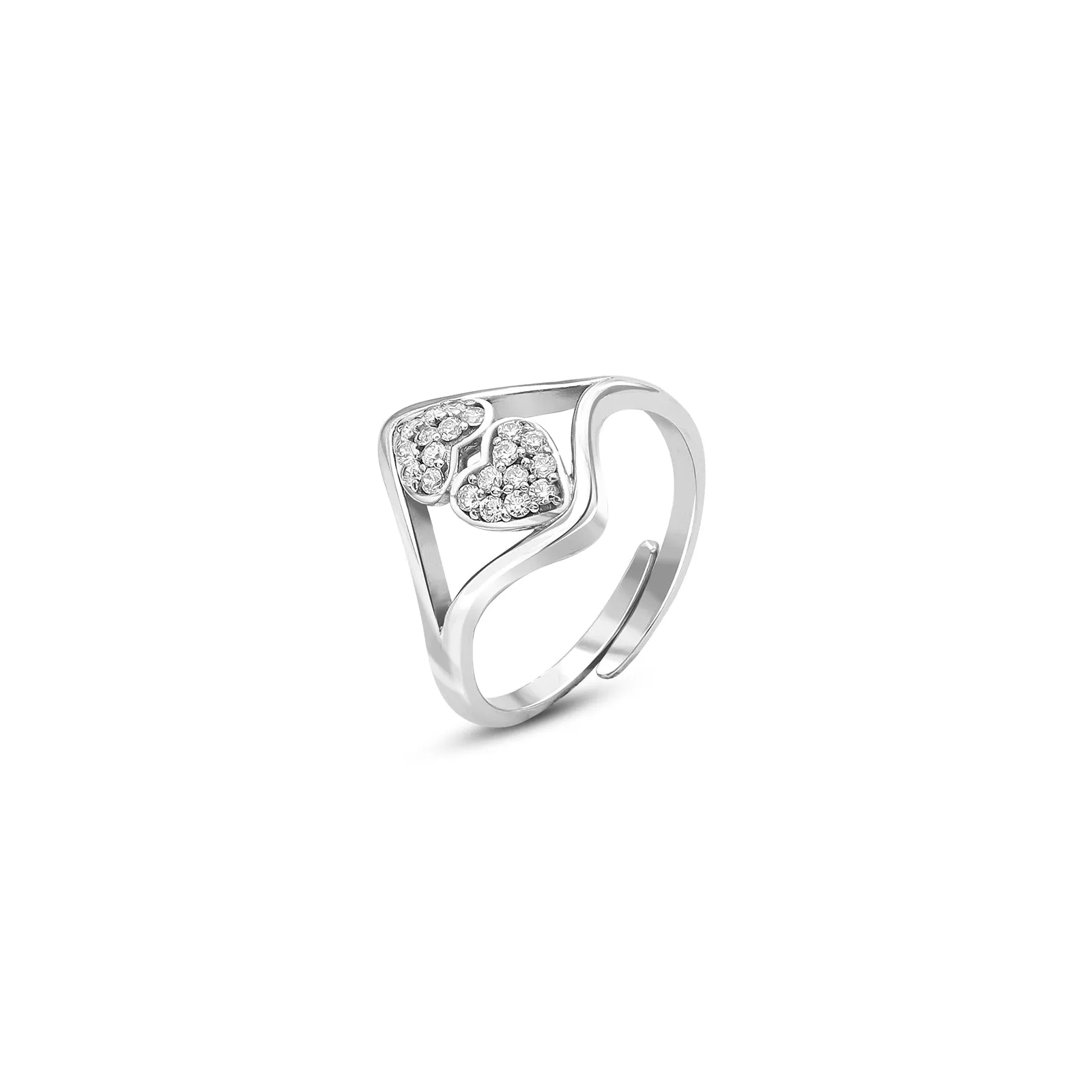 Pure Silver Ring - Adjustable Two Heart Silver Ring