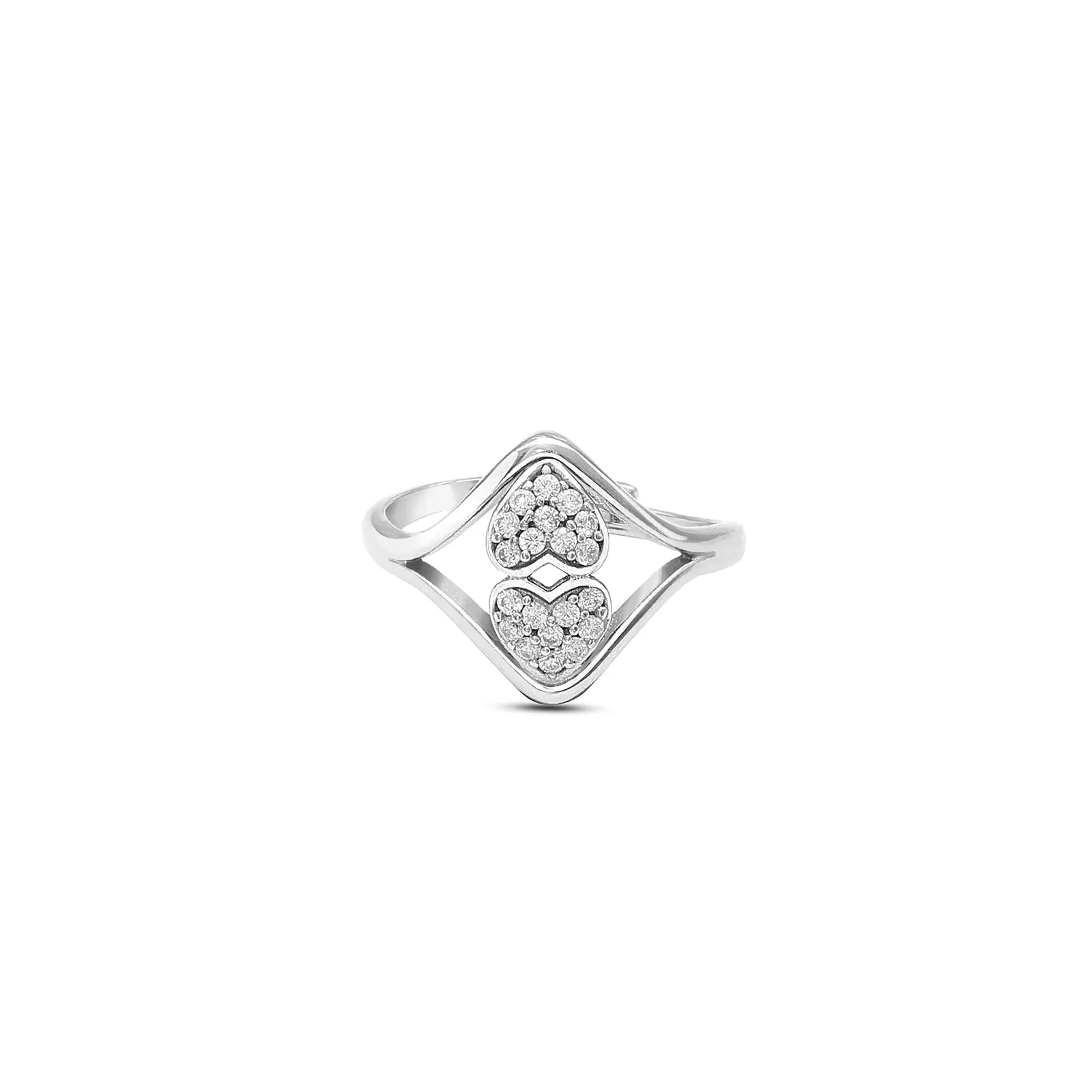 Pure Silver Ring - Adjustable Two Heart Silver Ring