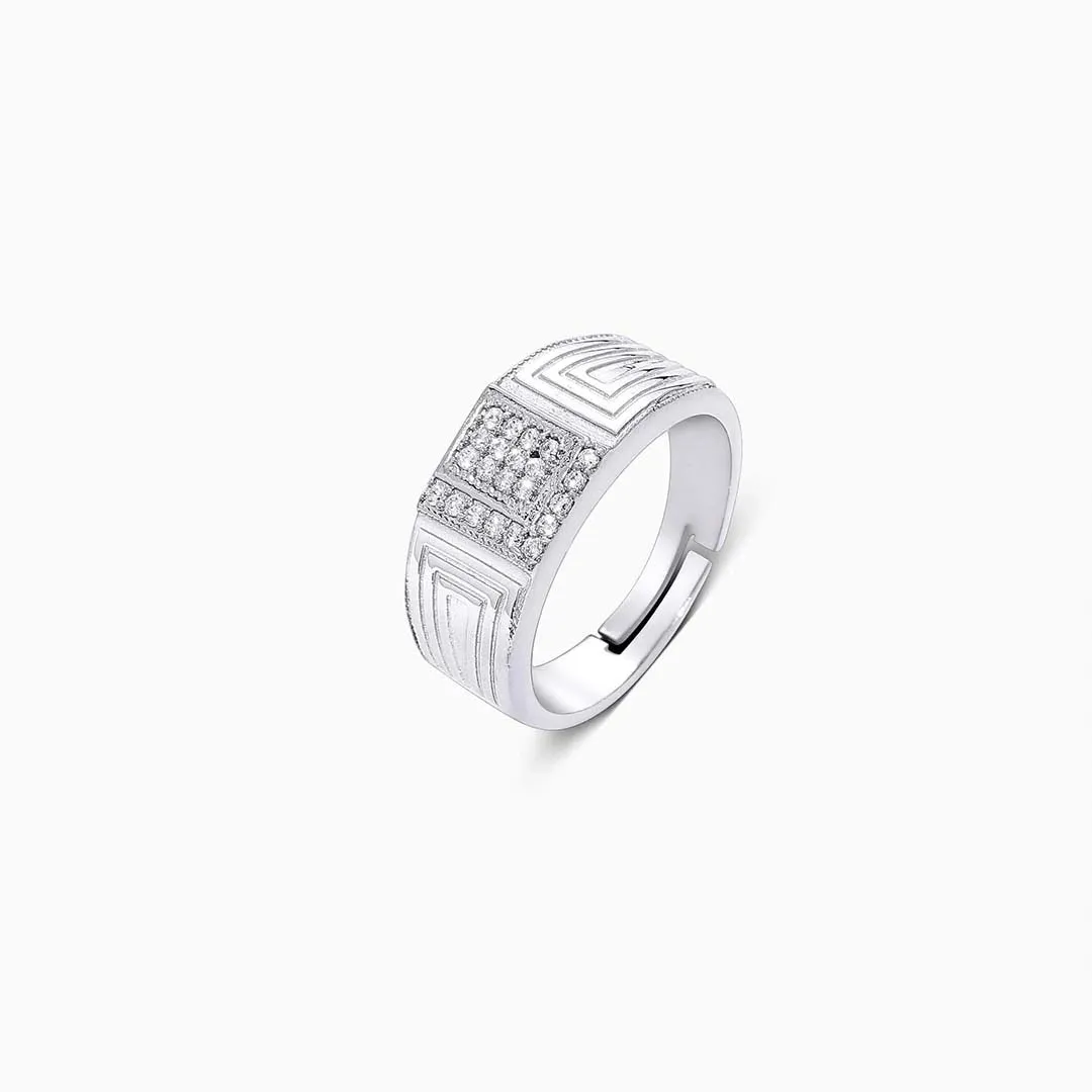 Pure Silver Ring - CZ Stone Set Band For Men