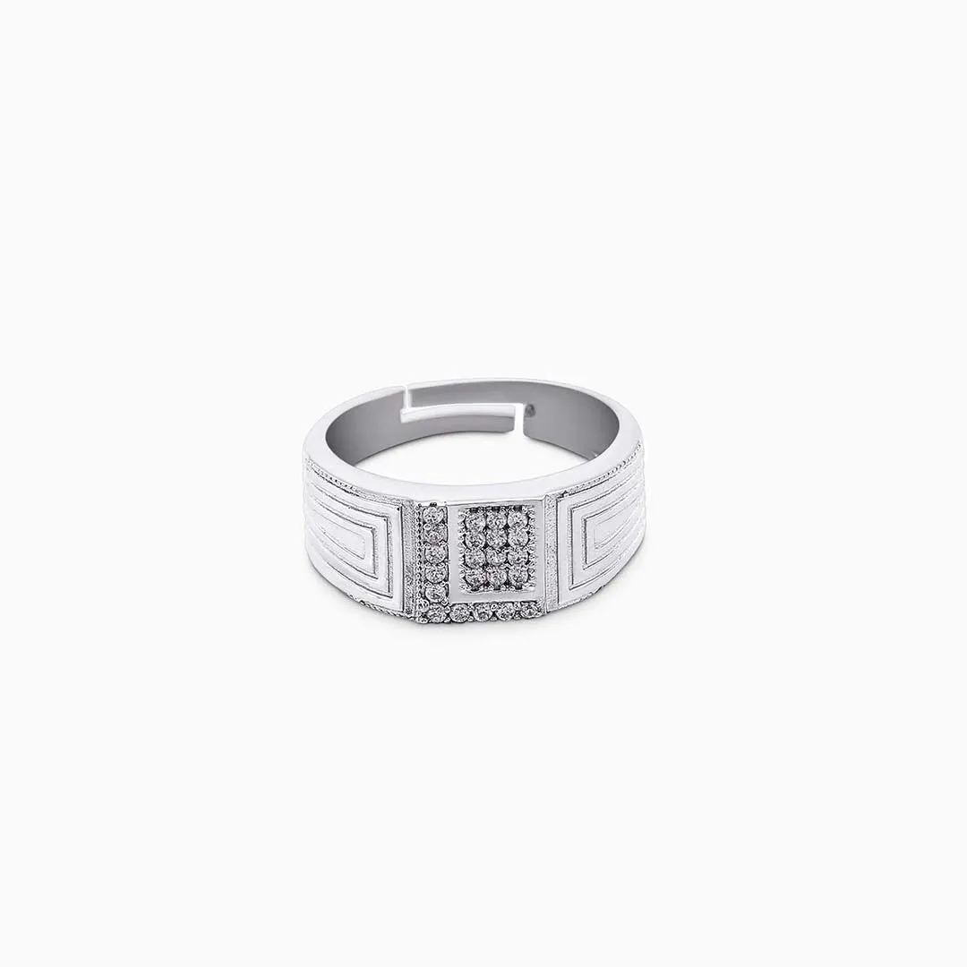 Pure Silver Ring - CZ Stone Set Band For Men