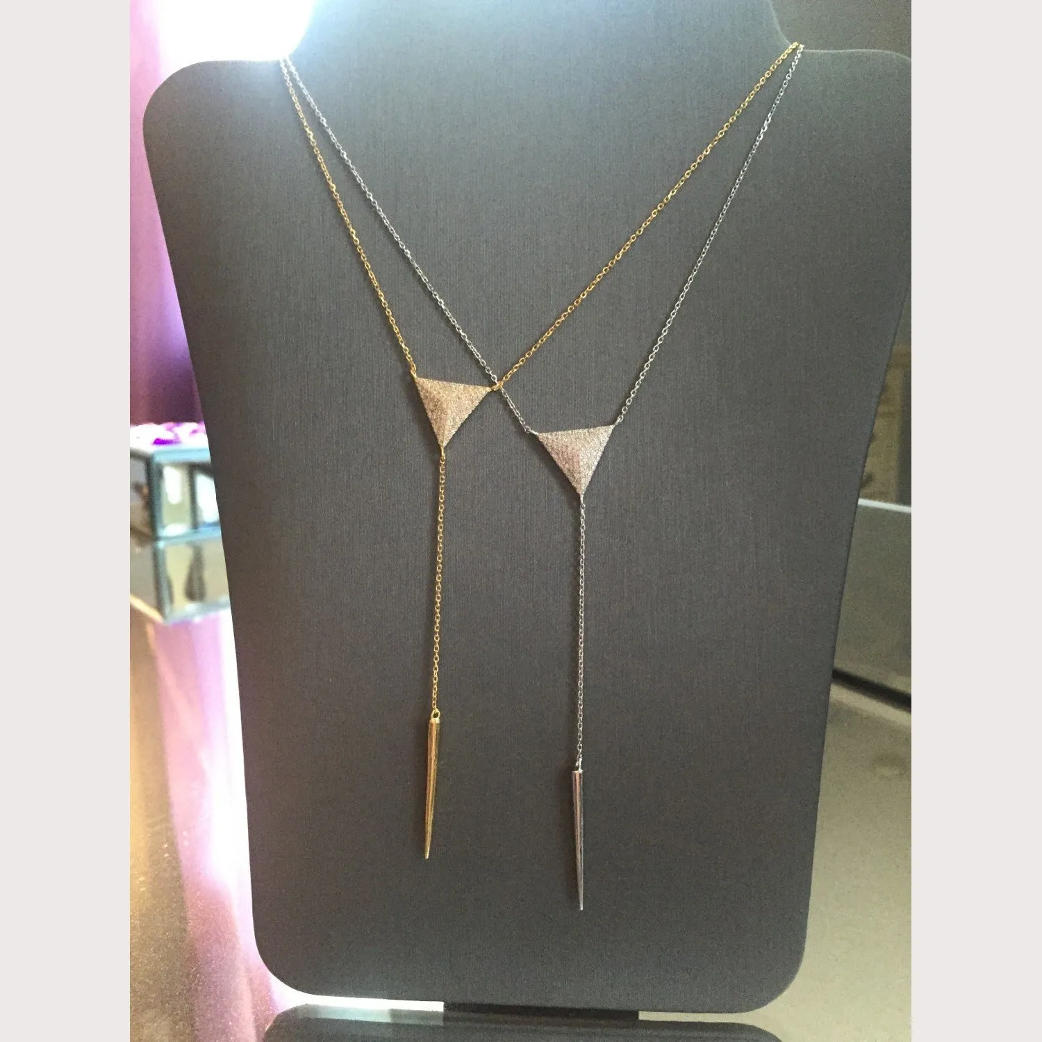 Pyramid Lariat Necklace-Yellow Gold