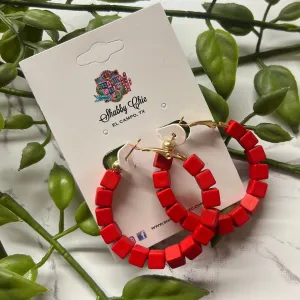 Red Square Hoop Earrings