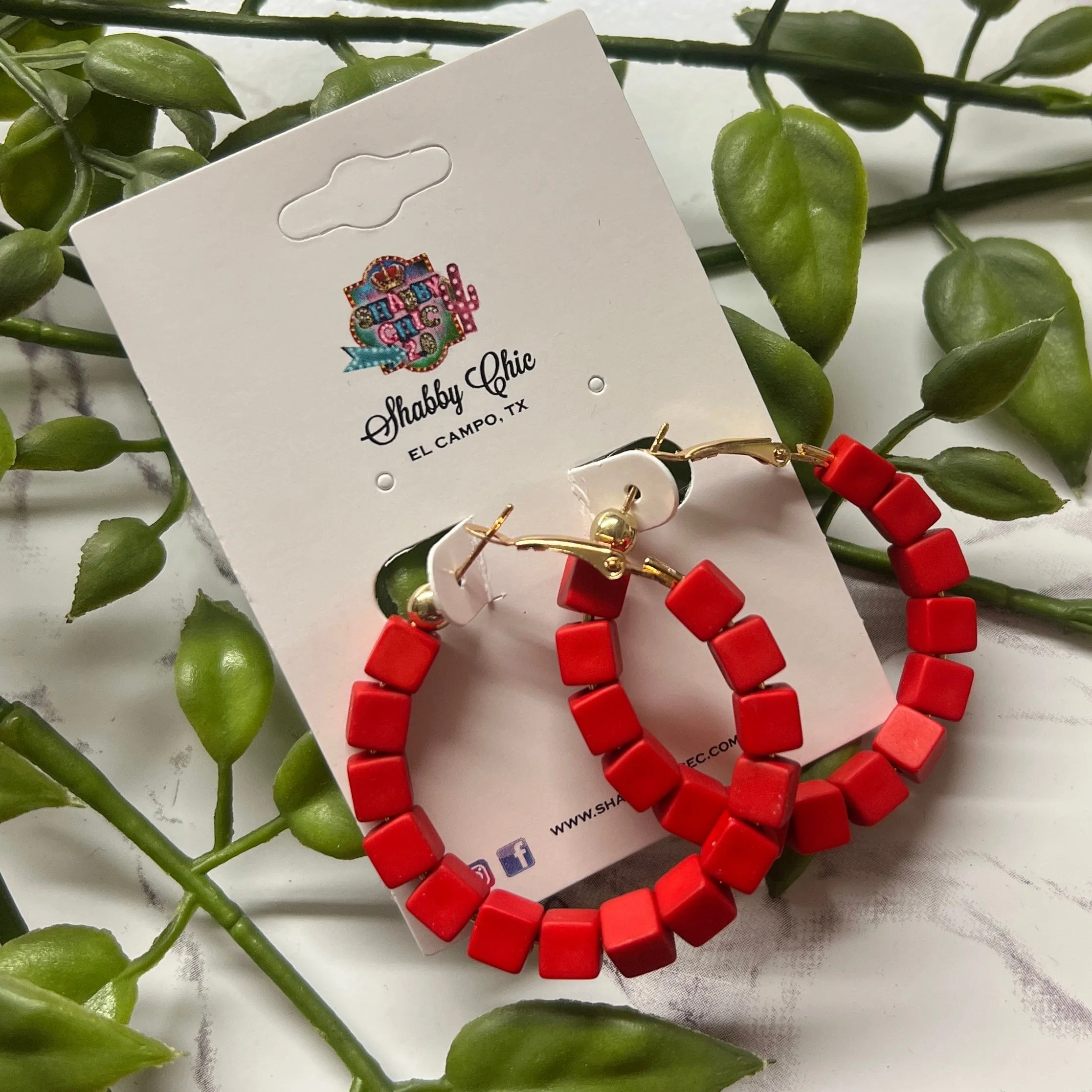 Red Square Hoop Earrings