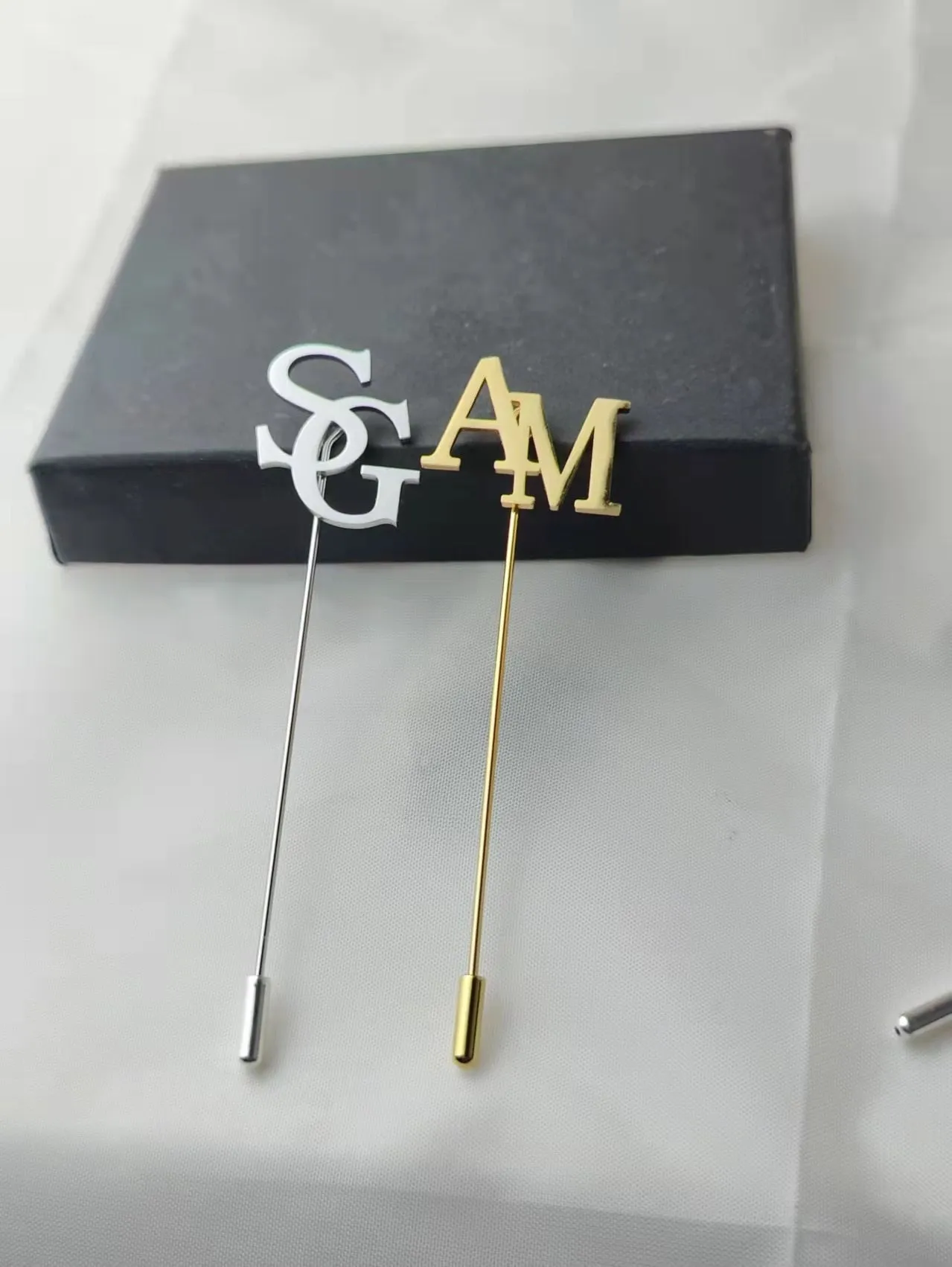 Refined Lapel Pins - Personalized Men's Brooch - Classic Letter Design - Vintage Style - Silver and Rose Gold - Premium Stainless Steel - Elegant Wedding Jewelry