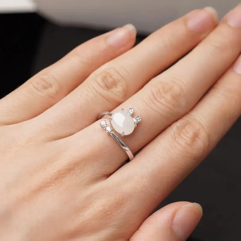 Retro Rabbit Jade Adjustable Ring