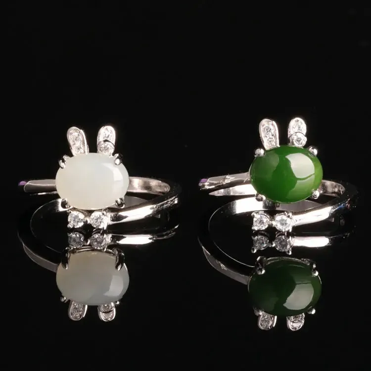 Retro Rabbit Jade Adjustable Ring