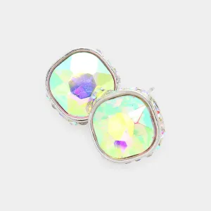 Rhinestone Trimmed AB Square Stone Stud Earrings  | Interview Earrings | 575956