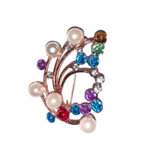 Rhinestones & Pearls Spiral Brooch Pin