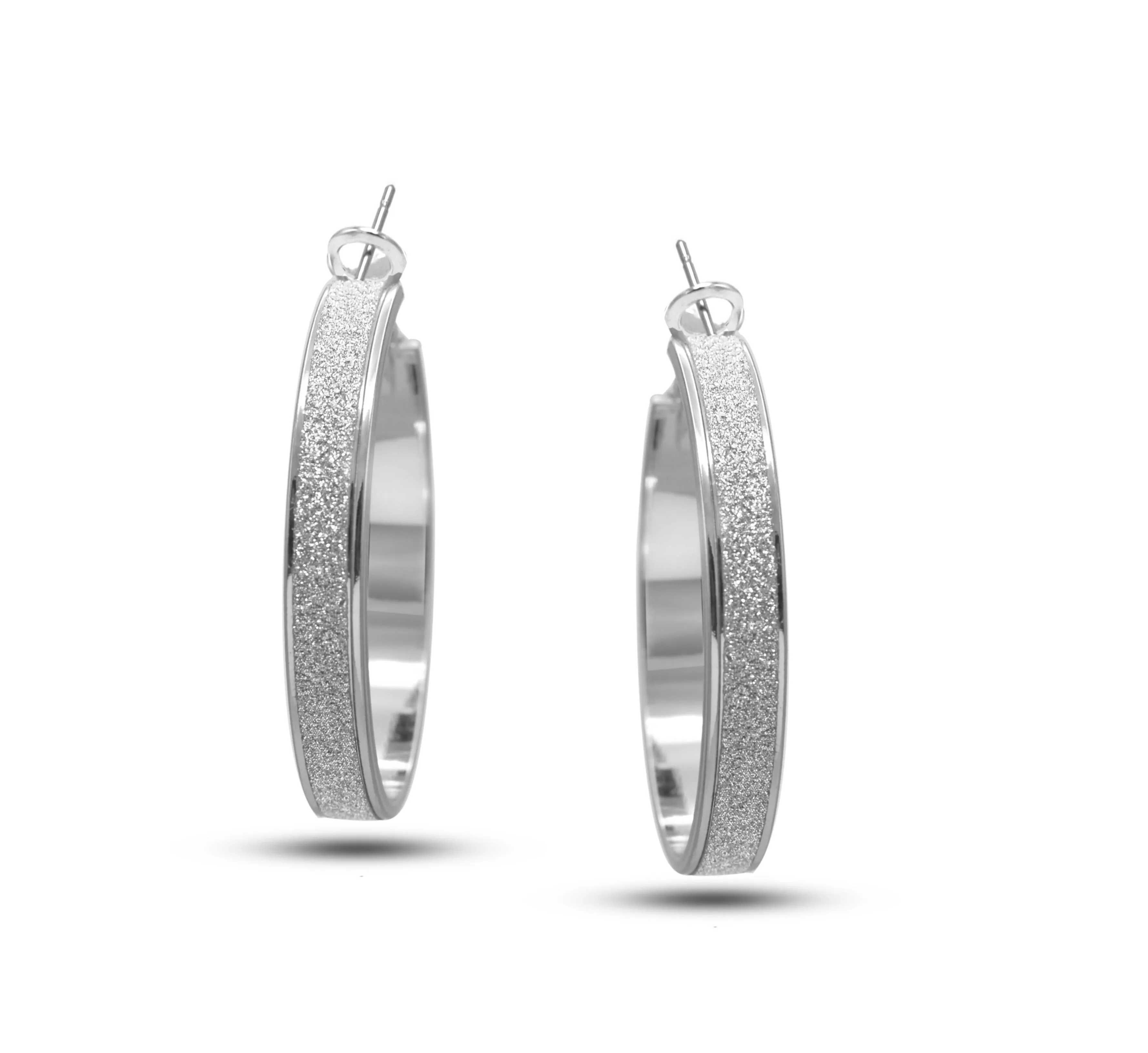 RHODIUM AND SILVER GLITTERING HOOP EARRINGS# HNE88311RD