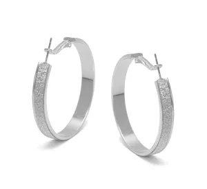 RHODIUM AND SILVER GLITTERING HOOP EARRINGS# HNE88311RD