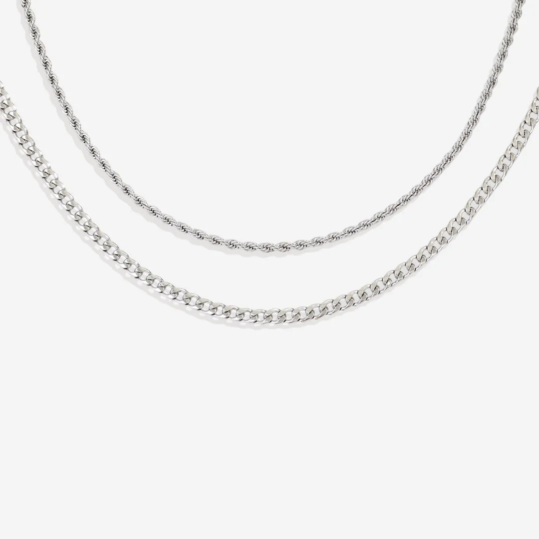 Rope & Cuban Layered Necklace Duo