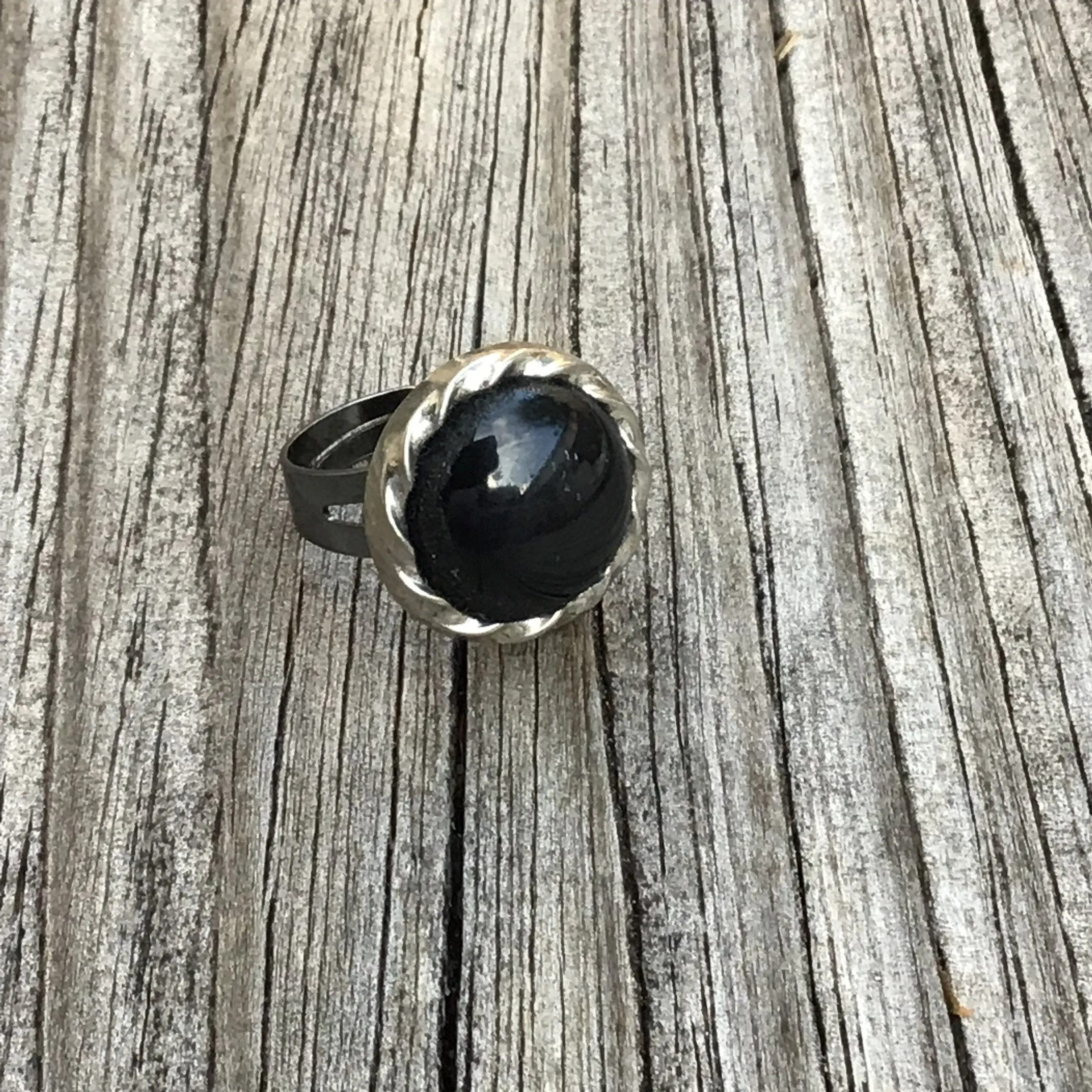 Roped Black Round Ring