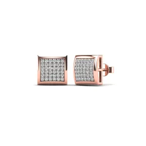 Rose Gold Diamond Square Dome Stud Earrings (14K)