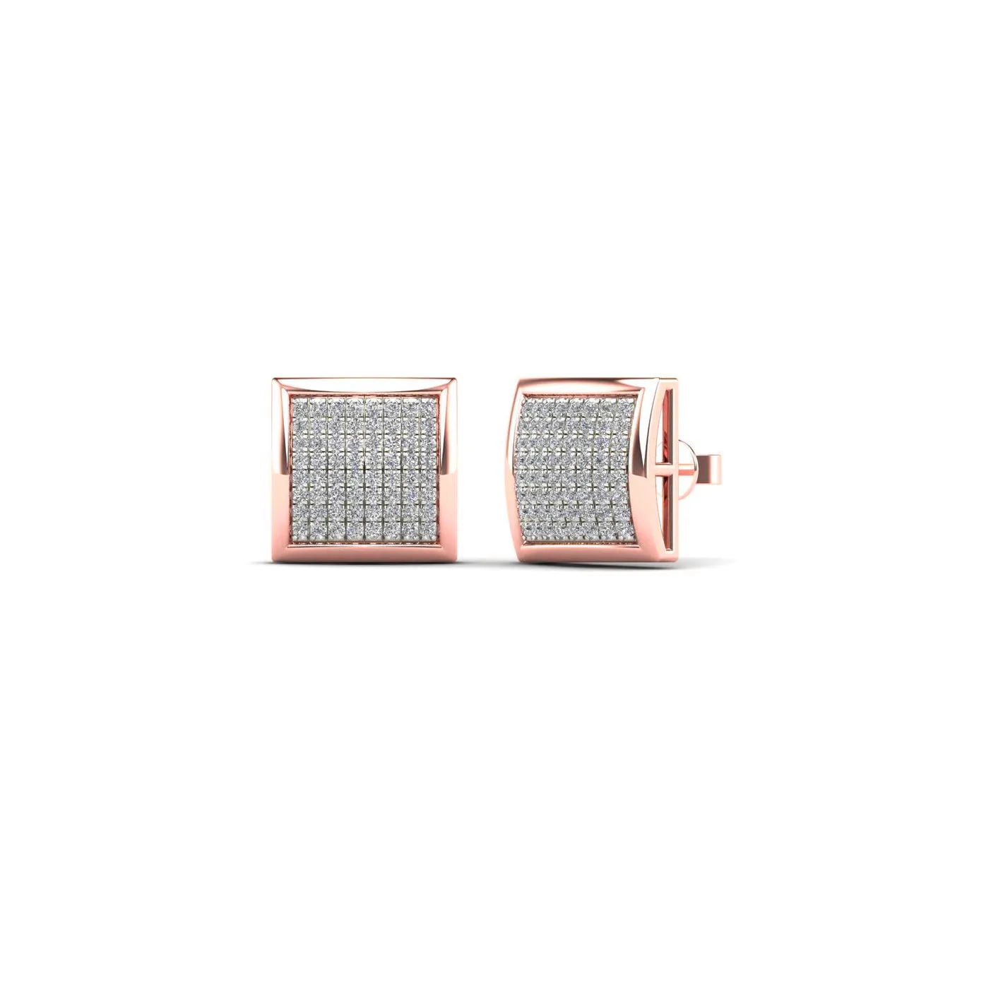 Rose Gold Diamond Square Dome Stud Earrings (14K)