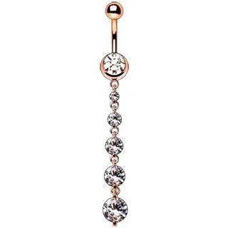 Rose Gold Plated Cascading CZ Dangle Navel Ring