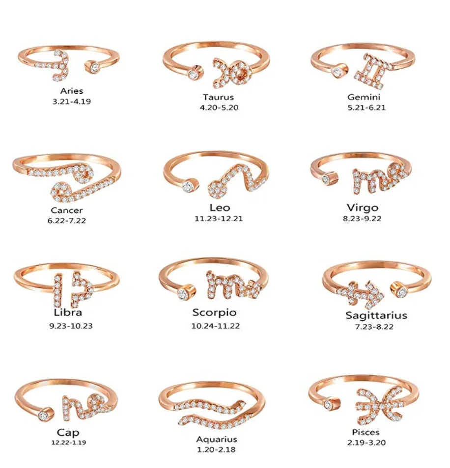 Rose gold rhinestone rings (Select your sign)