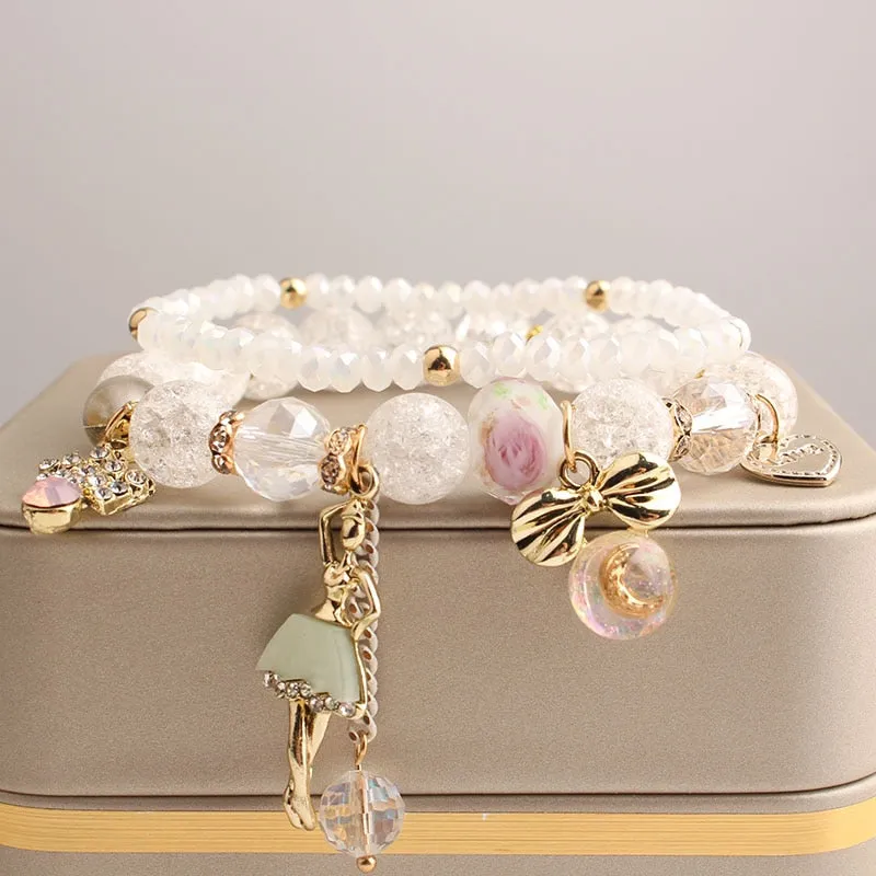 Rose sisi European and American style fashion stone bracelet for women elastic bracelet butterfly pendant jewelry for women gift
