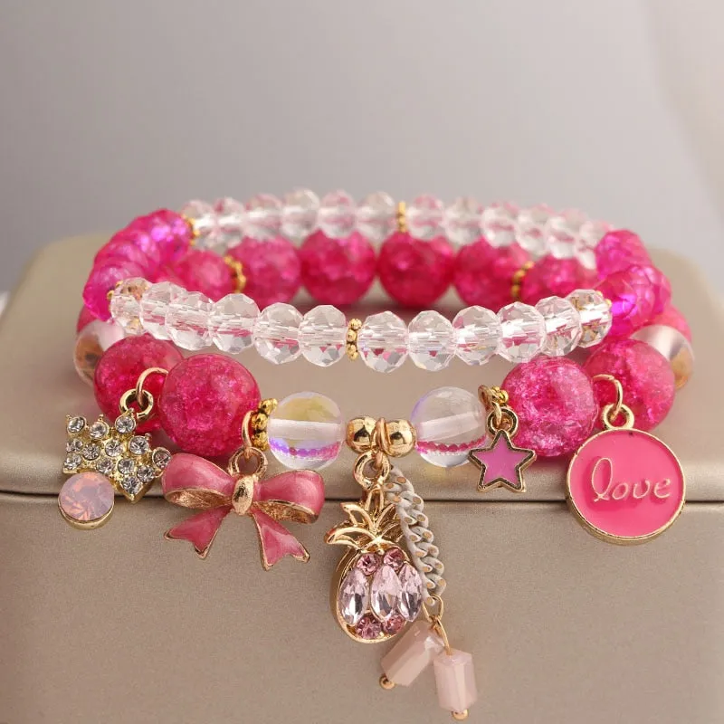 Rose sisi European and American style fashion stone bracelet for women elastic bracelet butterfly pendant jewelry for women gift