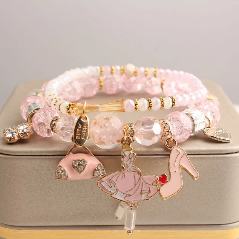 Rose sisi European and American style fashion stone bracelet for women elastic bracelet butterfly pendant jewelry for women gift