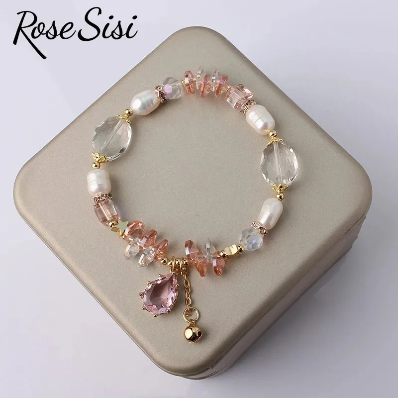 Rose sisi European and American style retro water drop pendant bracelet for women fresh water Pearl Crystal ladies bracelet
