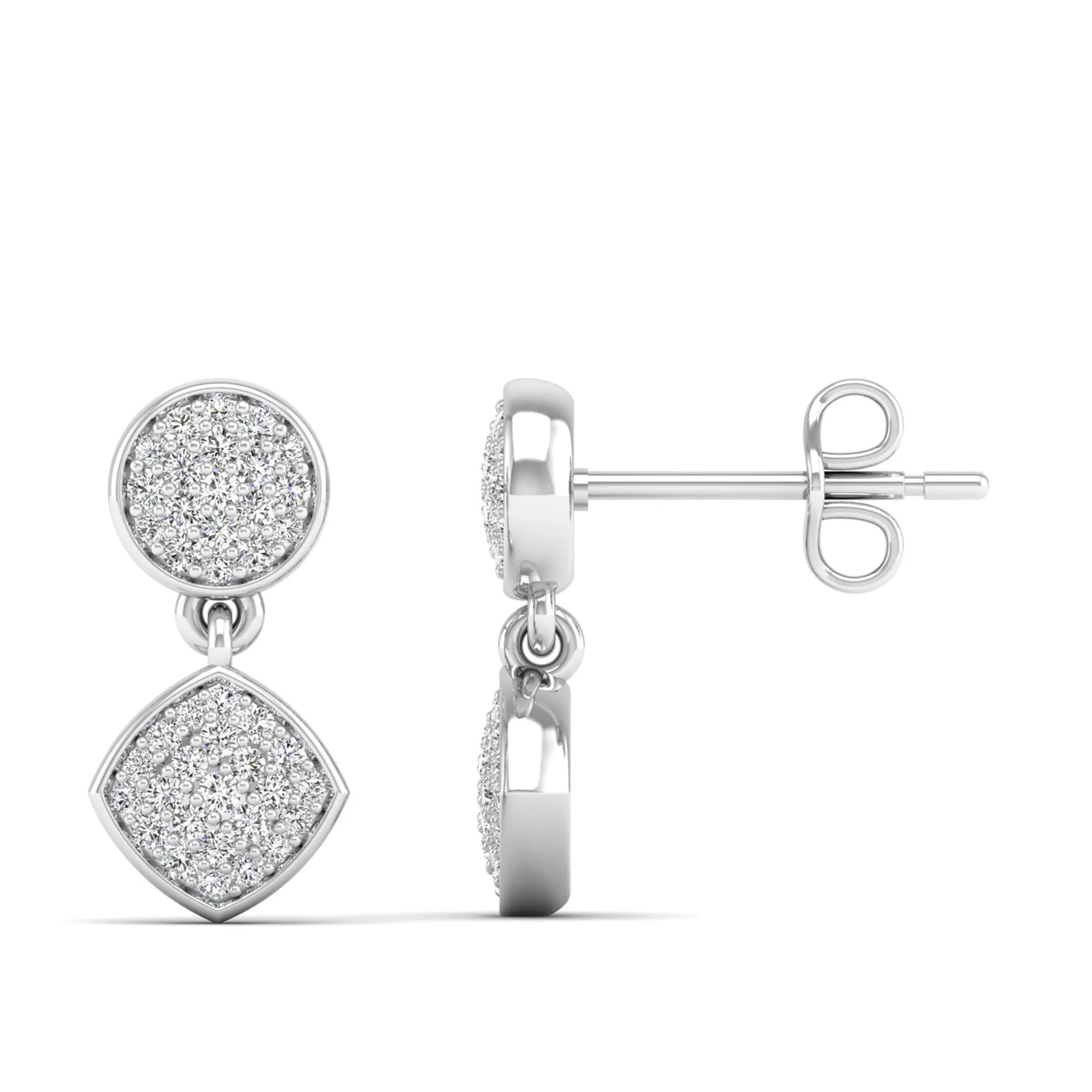 Round and Square Diamond Drop Earrings