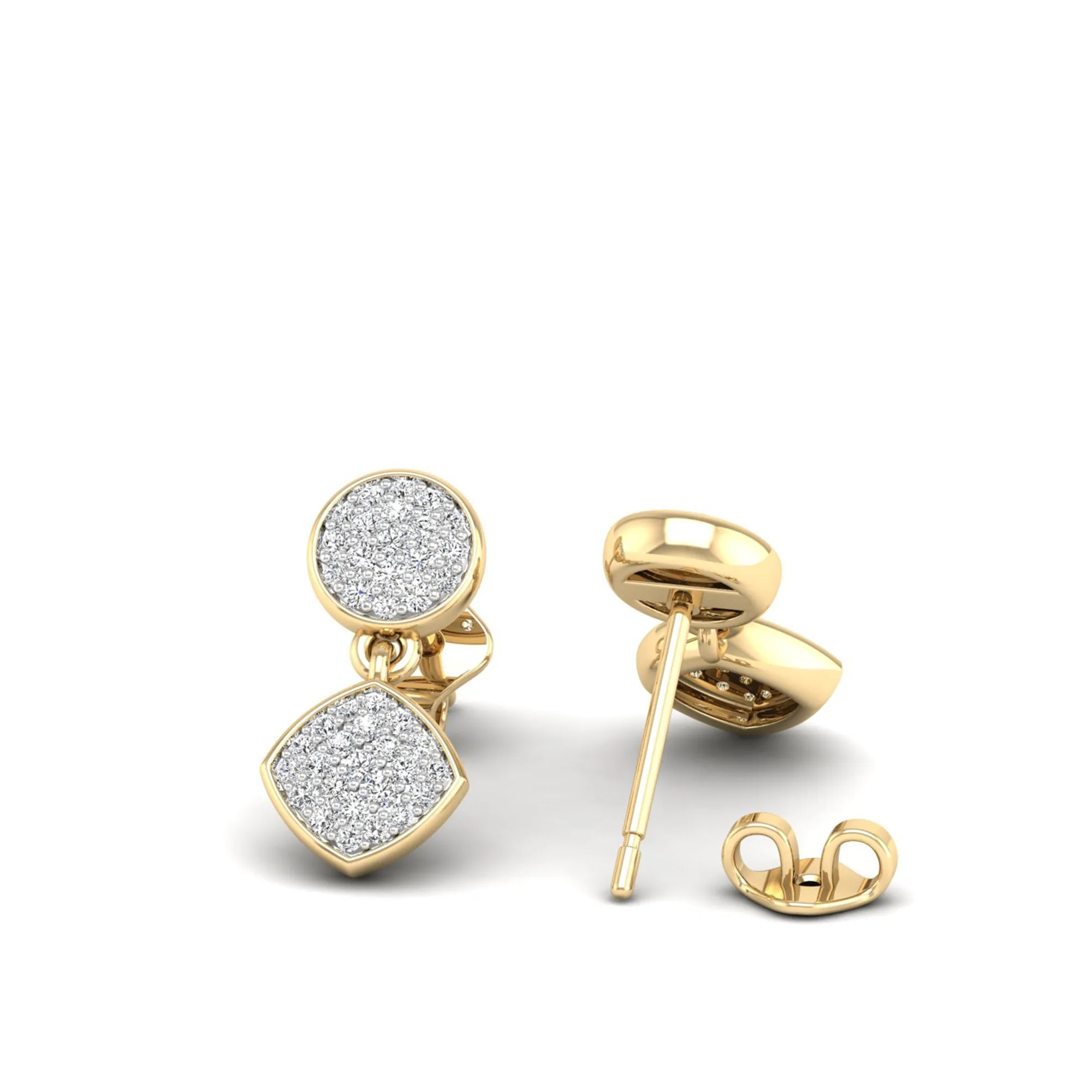 Round and Square Diamond Drop Earrings