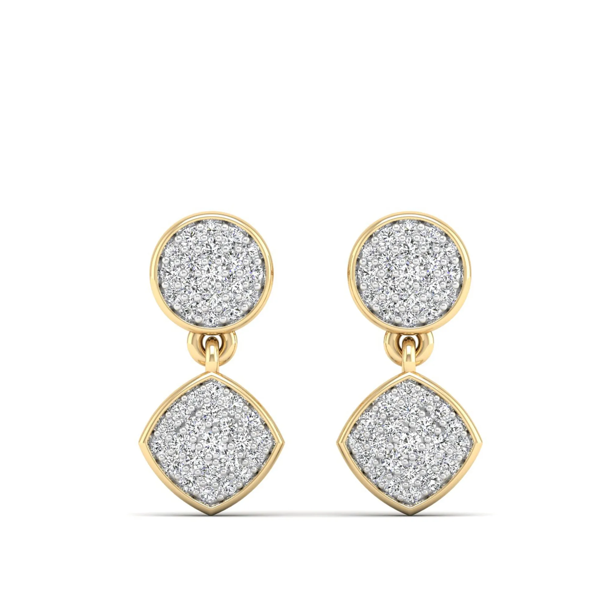 Round and Square Diamond Drop Earrings