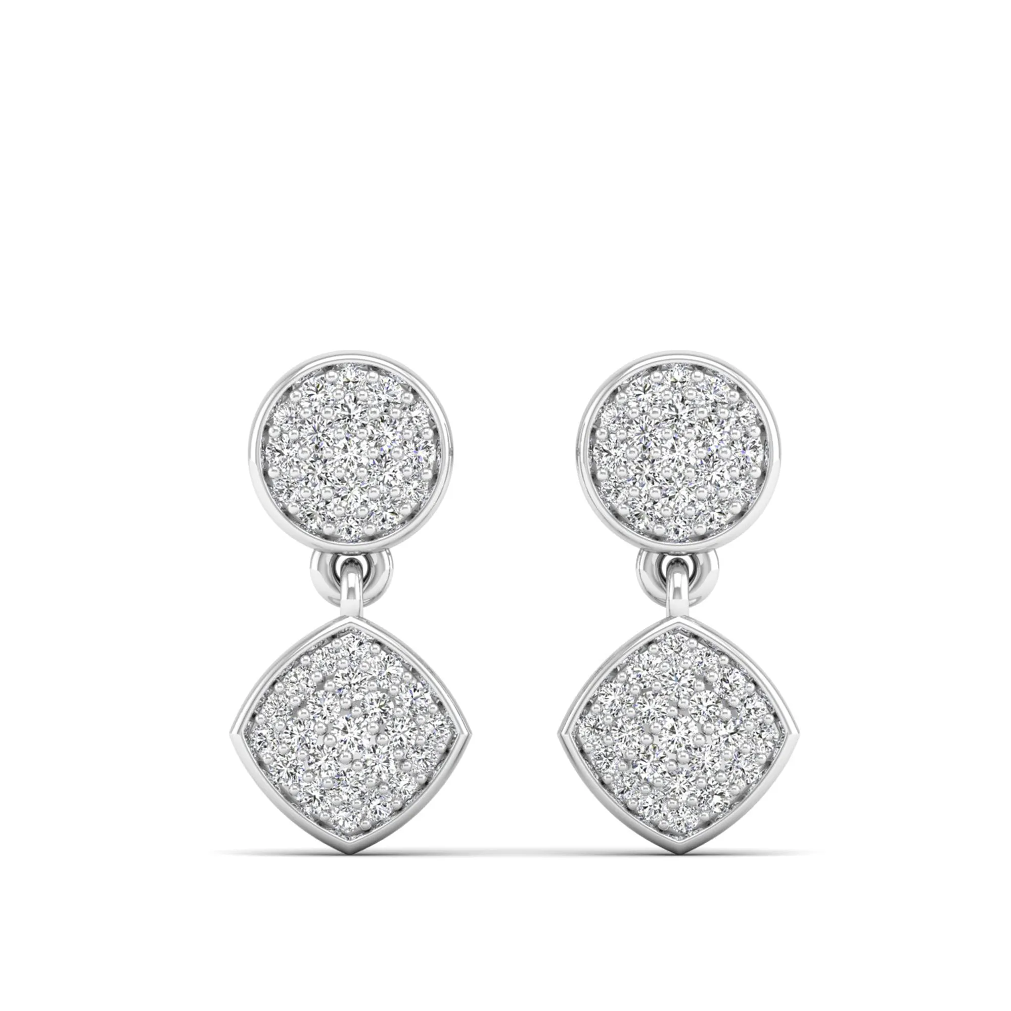 Round and Square Diamond Drop Earrings
