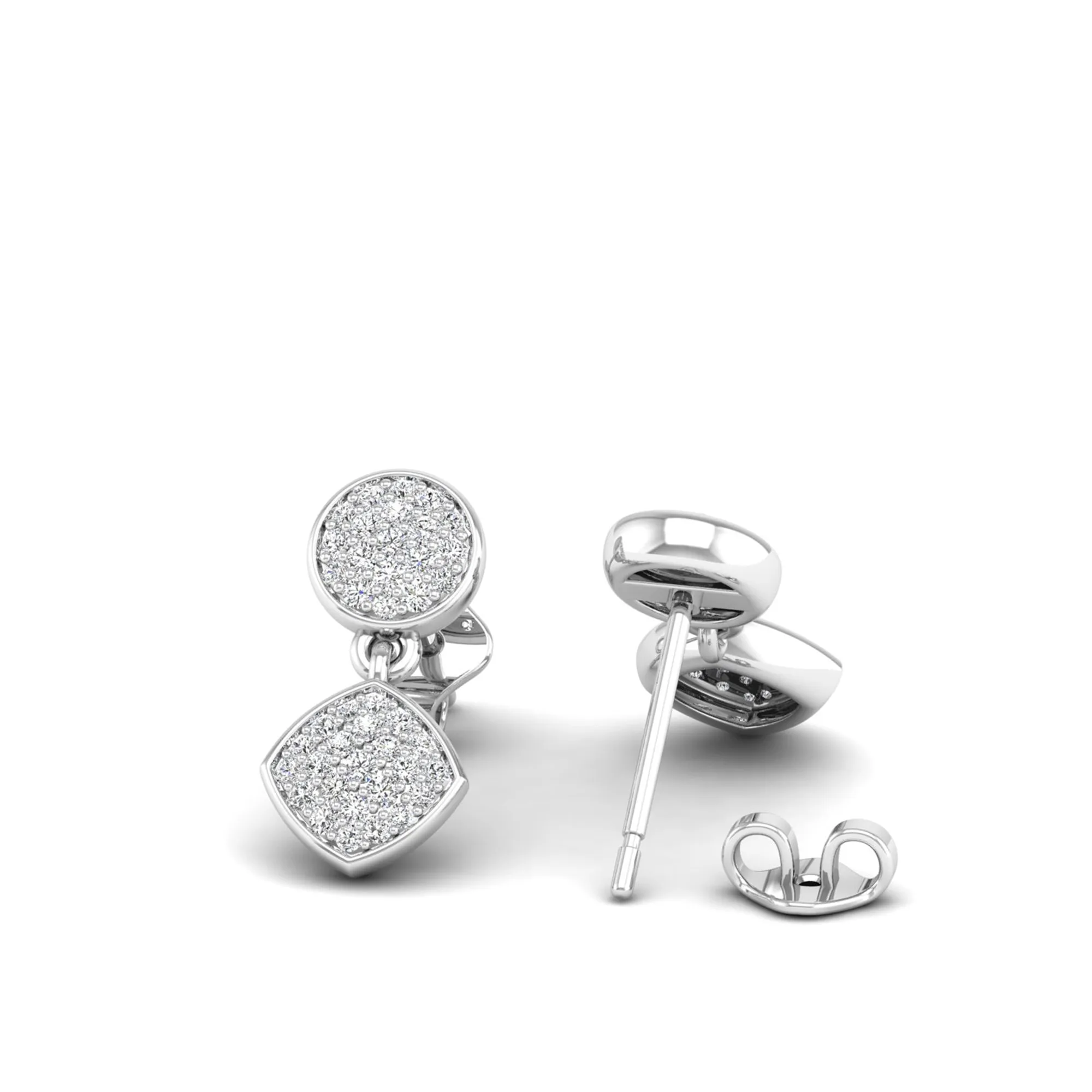 Round and Square Diamond Drop Earrings