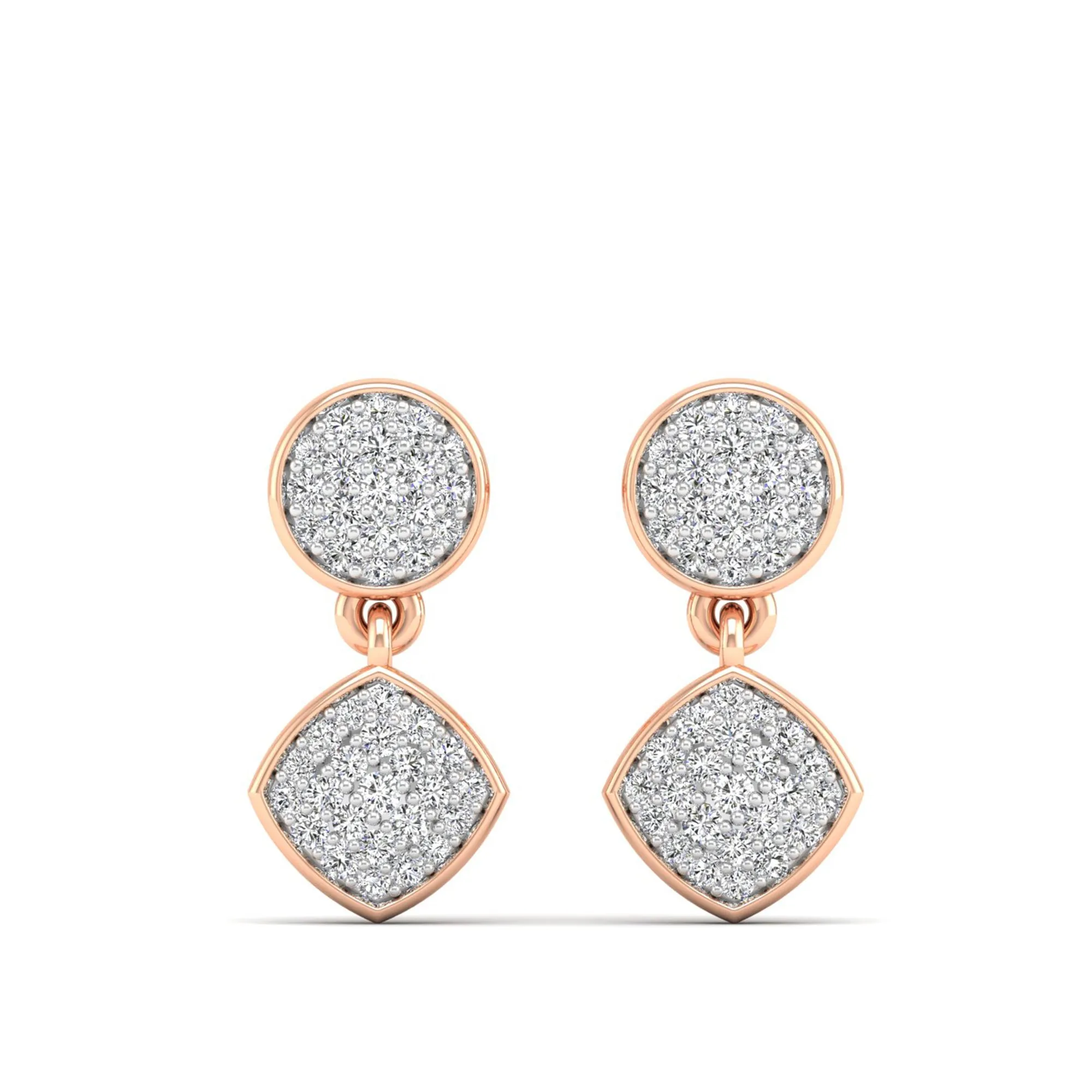 Round and Square Diamond Drop Earrings