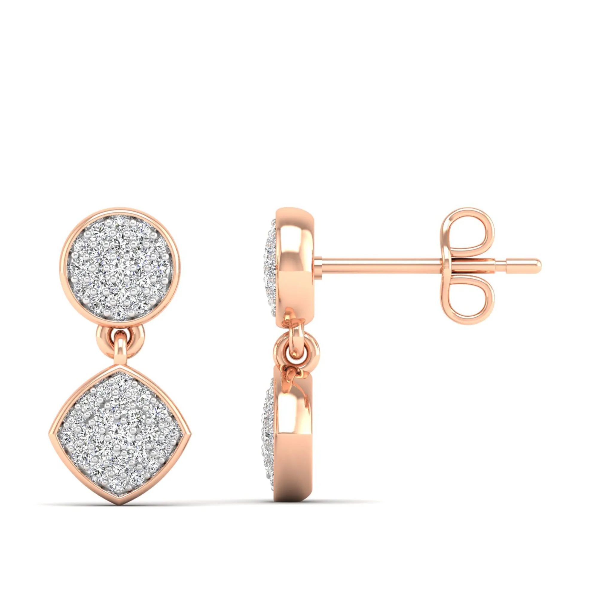Round and Square Diamond Drop Earrings