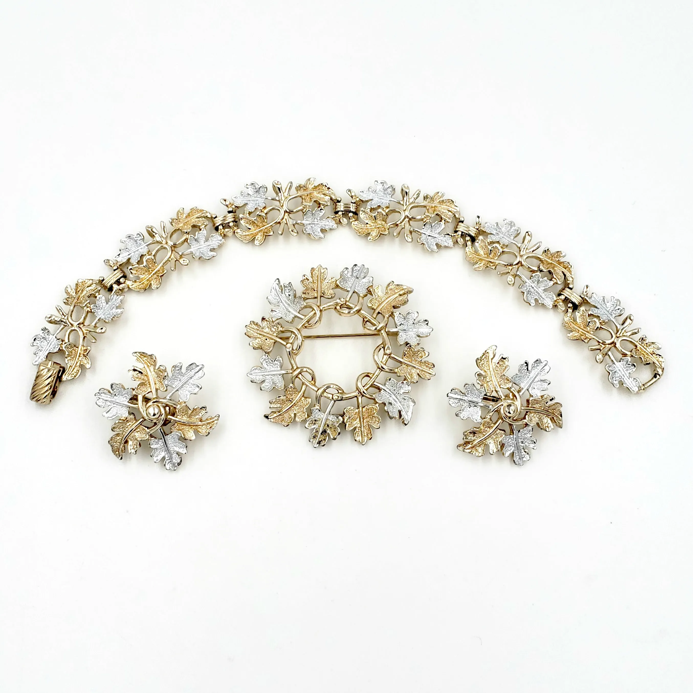 Sarah Coventry 1968 Vintage "Garland" Bracelet Brooch and Earring Set