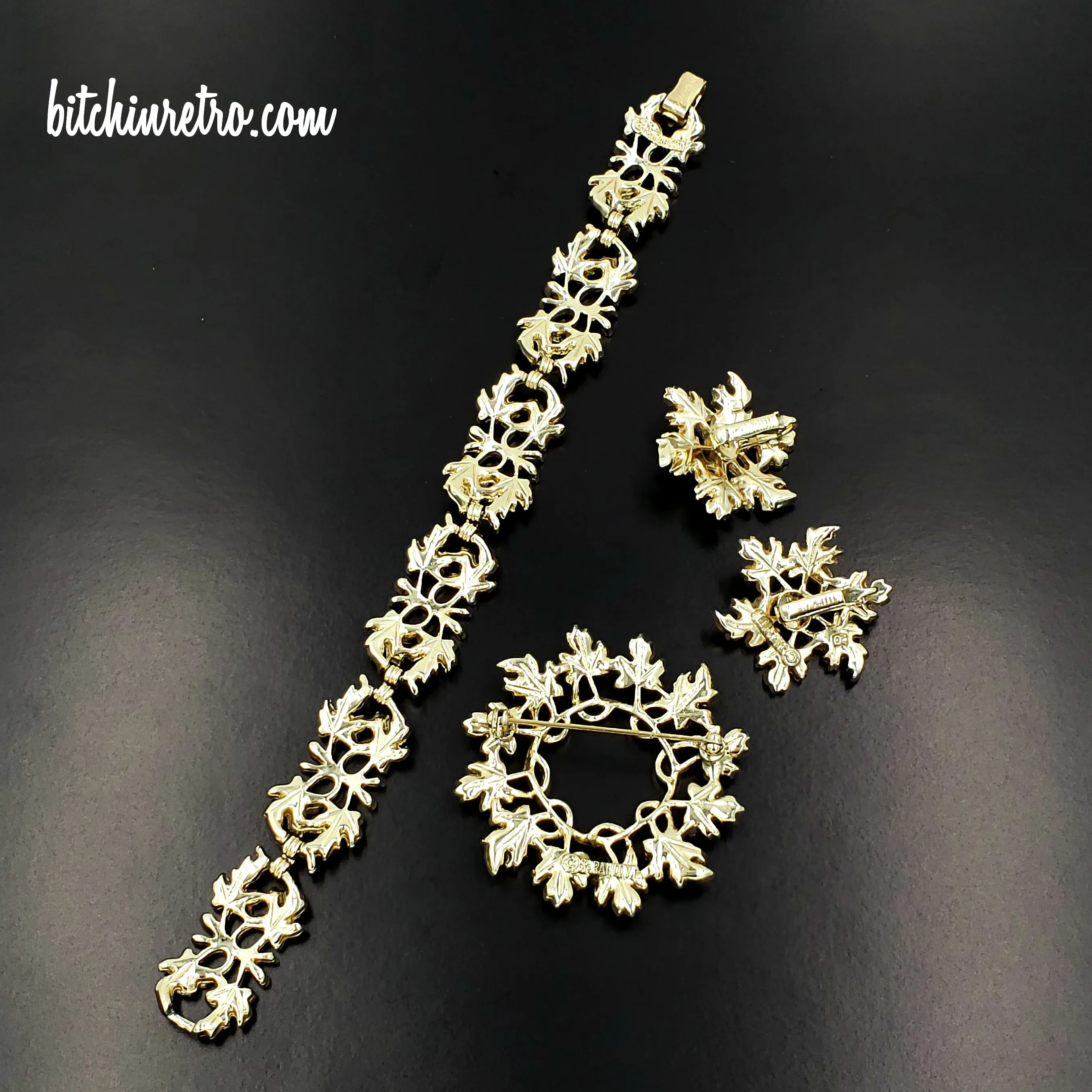 Sarah Coventry 1968 Vintage "Garland" Bracelet Brooch and Earring Set