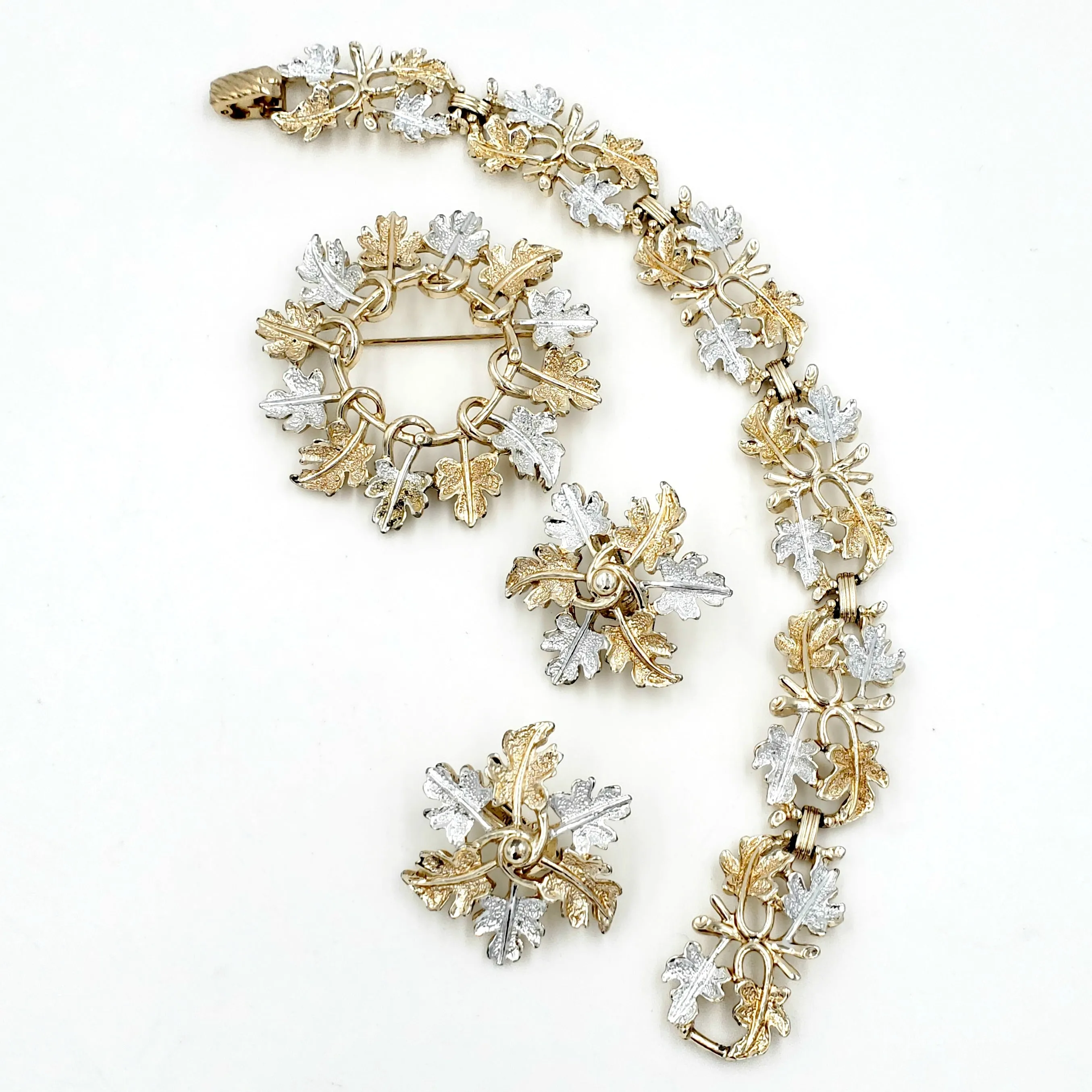 Sarah Coventry 1968 Vintage "Garland" Bracelet Brooch and Earring Set