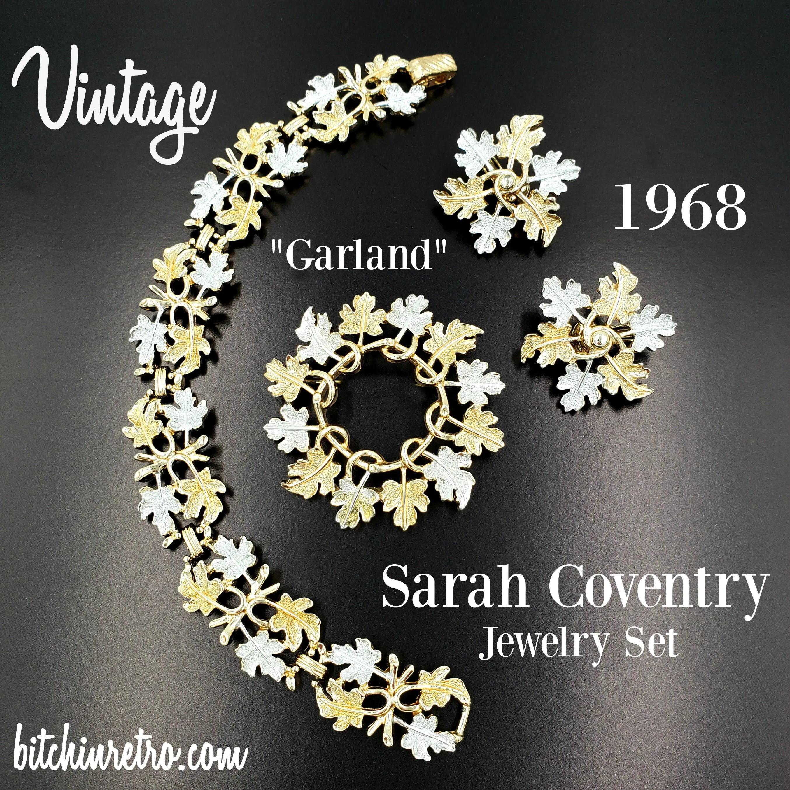 Sarah Coventry 1968 Vintage "Garland" Bracelet Brooch and Earring Set