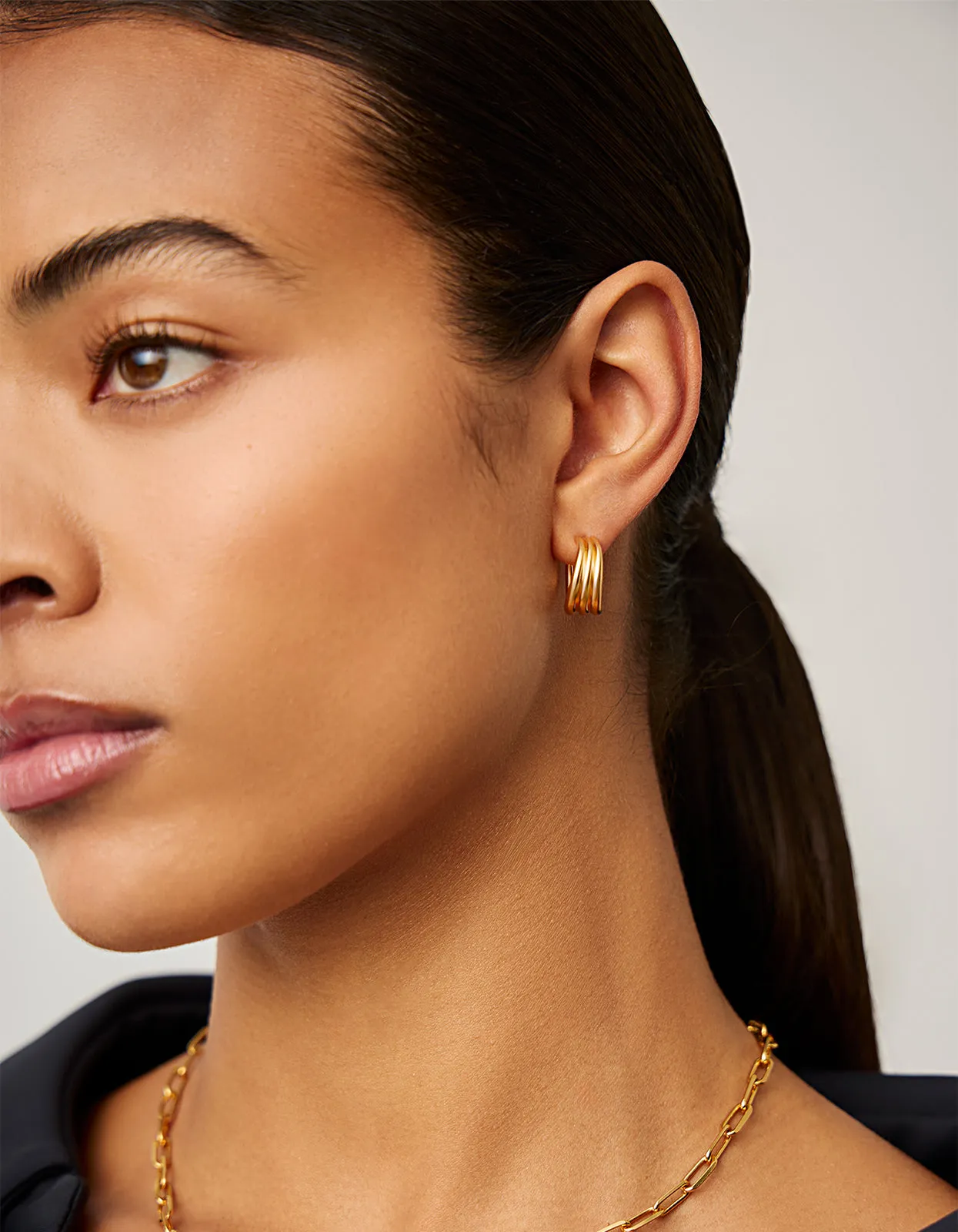 Savi Triple Ridge Hoop Earrings - Gold