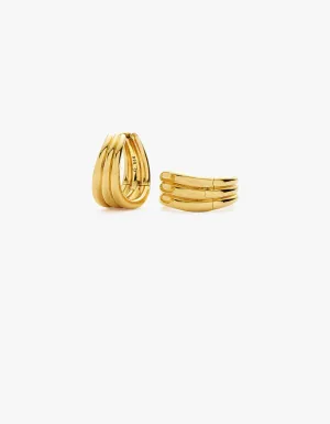 Savi Triple Ridge Hoop Earrings - Gold